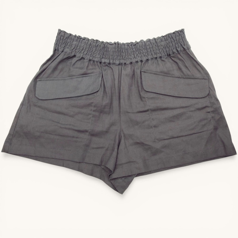 Maeve Anthropologie Gray Linen Blend Smocked Waist Utility Shorts M Coastal Boho
